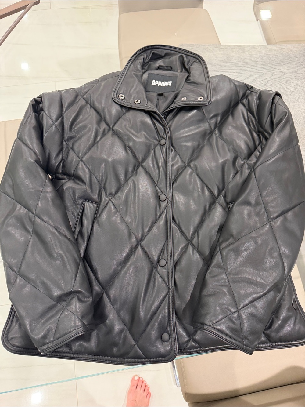 Apparis Black Quilted Faux-Leather Puffer Jacket. Size Large.Excellent Condition